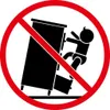 A warning symbol showing a baby climbing on a piece of furniture, indicating a tipping hazard. Produktbild-Vorschau