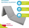 A folded mattress with promotional icons and text overlays. Produktbild-Vorschau