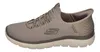 A side view of a tan Skechers slip-on shoe against a white background. Produktbild-Vorschau