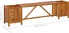 A wooden bench with two integrated planters, shown from a slightly elevated side angle with dimensions indicated. Produktbild-Vorschau