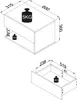 Diagrams showing dimensions and weight capacity of a nightstand and its drawer. Produktbild-Vorschau