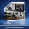 A cutaway view of a two-story living space, showing a home office and a bedroom/kitchenette area, with text indicating maximum space usage. Produktbild-Vorschau