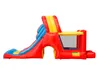 A side view of a red, yellow, and blue inflatable bounce house with a slide. Náhled obrázku produktu