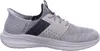 A side view of a gray Skechers shoe against a white background. Voir les images du produit