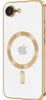 A close-up, studio shot of the back of a gold-trimmed iPhone case with a MagSafe ring and Apple logo. Podgląd zdjęcia produktu
