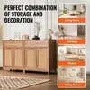 A marketing image showcasing a wooden storage cabinet with rattan doors, presented in various room settings. Anteprima dell’immagine prodotto