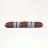 A long, rectangular cushion with a plaid pattern is shown against a white background. Náhled obrázku produktu