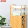 A bamboo shelf unit with a laundry basket and storage bins. Náhled obrázku produktu