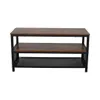 A three-tiered shelf unit with a wood-grain finish and black metal frame, presented against a white background. Náhled obrázku produktu