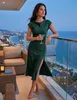 Damen Sommer Satin Eleganz Rückenfrei Twist Cap Ärmel Midi Produktbild-Vorschau 4