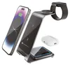 A collection of electronic devices including a smartphone, a smartwatch, and wireless earbuds, all placed on a wireless charging stand. Produktbild-Vorschau