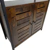 A close-up view of a dark brown wooden cabinet with black metal framing. Produktbild-Vorschau