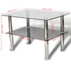 A diagram showing the dimensions of a glass coffee table with metal legs. Produktbild-Vorschau