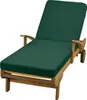 A wooden chaise lounge with a green cushion on a white background. Produktbild-Vorschau