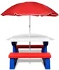 A children's picnic table with benches and a red umbrella, presented on a white background. Náhled obrázku produktu