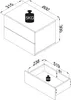 A technical drawing showing the dimensions of a nightstand and its drawer, with weight indicators. Produktbild-Vorschau