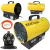 A collage of a yellow gas heater and its accessories, presented on a white background. Anteprima dell’immagine prodotto