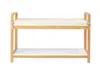 A wooden bench with a cushioned seat and a lower shelf, presented on a white background. Náhled obrázku produktu