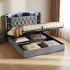 UnboxG Polsterbett 140x190 cm Grau mit LED & Stauraum, Samt Produktbild-Vorschau 1