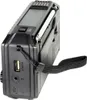 A close-up side view of a black portable radio with a solar panel on top and various ports on the side. Produktbild-Vorschau
