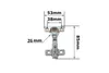 A product shot of a cabinet hinge with dimensions indicated by measurement lines and text. Produktbild-Vorschau