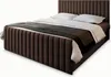 A brown upholstered bed with white pillows and a dark throw blanket, shown against a white background. Produktbild-Vorschau