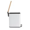 A white pedal bin with a wooden lid, shown from the side. Náhled obrázku produktu