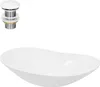 A white ceramic oval washbasin with a chrome and white pop-up drain assembly shown against a white background. Náhled obrázku produktu