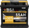 A black car battery with yellow and white branding. Produktbild-Vorschau