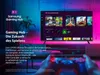 A TV screen displaying a gaming interface, with a person holding a game controller in the foreground. Produktbild-Vorschau