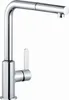 A chrome kitchen faucet with a pull-out spout against a white background. Produktbild-Vorschau