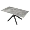 A rectangular dining table with a marble-effect top and a black metal base, shown against a white background. Produktbild-Vorschau