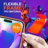 Two dancers in motion against a vibrant purple and blue background, with a close-up of a phone case being installed on a phone. Produktbild-Vorschau