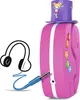 A pink and purple toy speaker with a cartoon character on top, and a drawing of headphones next to it. Produktbild-Vorschau