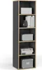 A tall, narrow bookshelf with five shelves, filled with books and decorative boxes. Anteprima dell’immagine prodotto