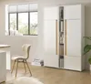 A modern office or living space with a white and wood cabinet, a chair, and a desk. Produktbild-Vorschau