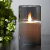 LED Kerze/Windlicht 'Twinkle' - Echtwachs - mechanische Flamme - Timer - H: 10cm - rauchschwarz Podgląd zdjęcia produktu