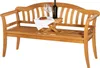 A wooden garden bench with a bottle of wine and two glasses on a small table. Produktbild-Vorschau