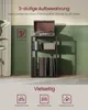 A multi-tiered shelf unit with a record player and vinyl records, set against a green and cream wall. Produktbild-Vorschau