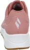 The back view of a pink sneaker with a white sole and a brown outsole. Anteprima dell’immagine prodotto