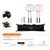 A collage of images showing a badminton set and its components, along with product information. Produktbild-Vorschau