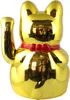 A golden Maneki-neko cat figurine with a red collar. Produktbild-Vorschau