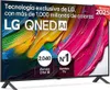 A television screen displaying vibrant colors and marketing text. Produktbild-Vorschau