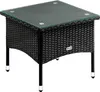 A black polyrattan side table with a glass top, shown against a white background. Produktbild-Vorschau