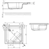 Technical drawing of a shower tray with dimensions and cross-sections. Produktbild-Vorschau