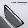 A close-up view of a transparent phone case on a white background, with German text overlay. Produktbild-Vorschau