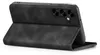 A black flip case for a smartphone, shown from a diagonal angle with the front cover open. Produktbild-Vorschau