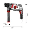 A professional shot of a rotary hammer drill on a white background with dimensions indicated. Podgląd zdjęcia produktu