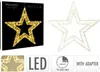 A collage showing a star-shaped decoration with lights, its packaging, and feature icons. Podgląd zdjęcia produktu