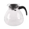 A clear glass teapot with a black lid and handle, set against a white background. Produktbild-Vorschau